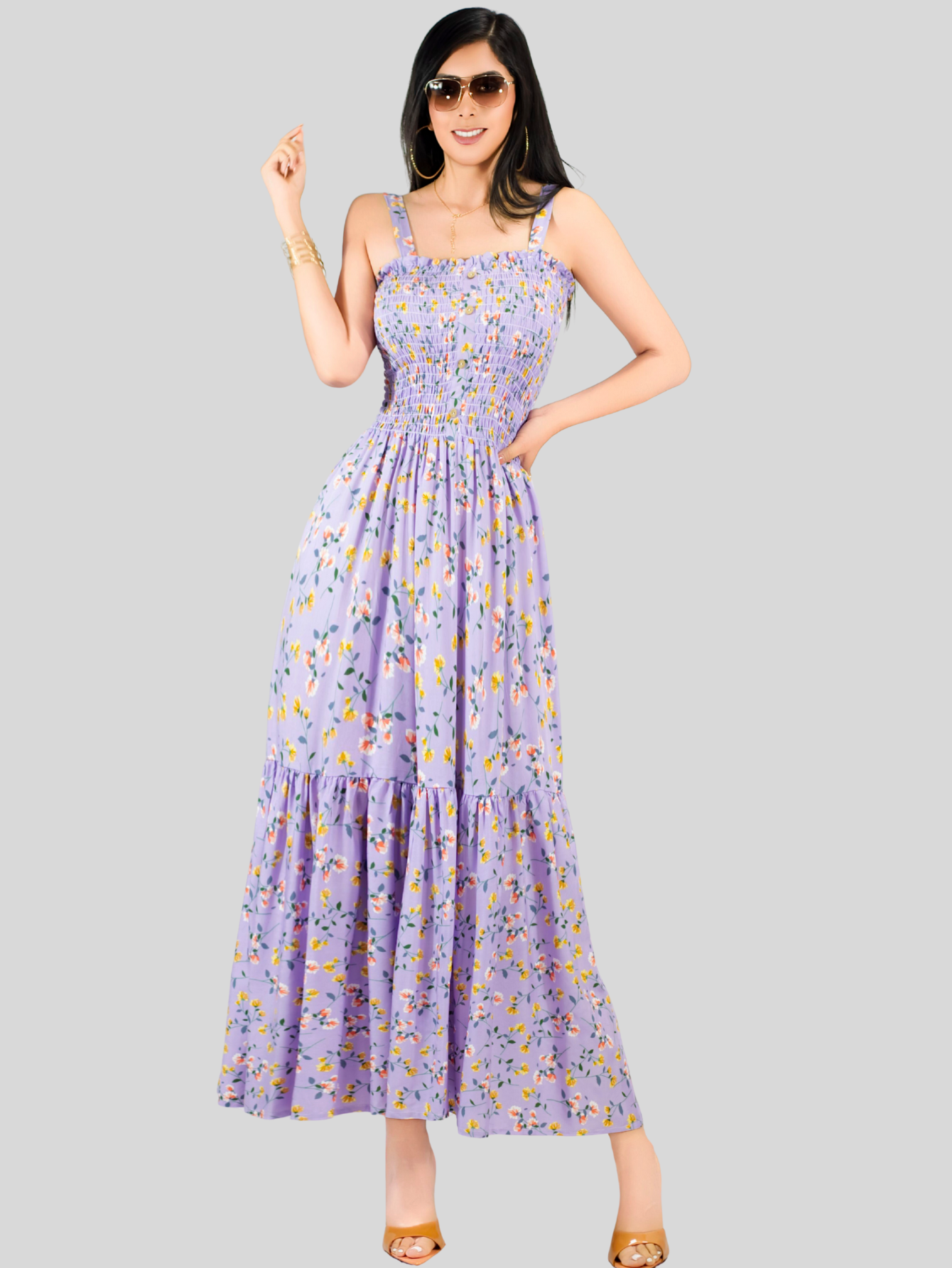 Foto 5 pulgar | Vestido Maxi Casual Mujer Largo Ves-1027 Lila Cómodo De Tirantes
