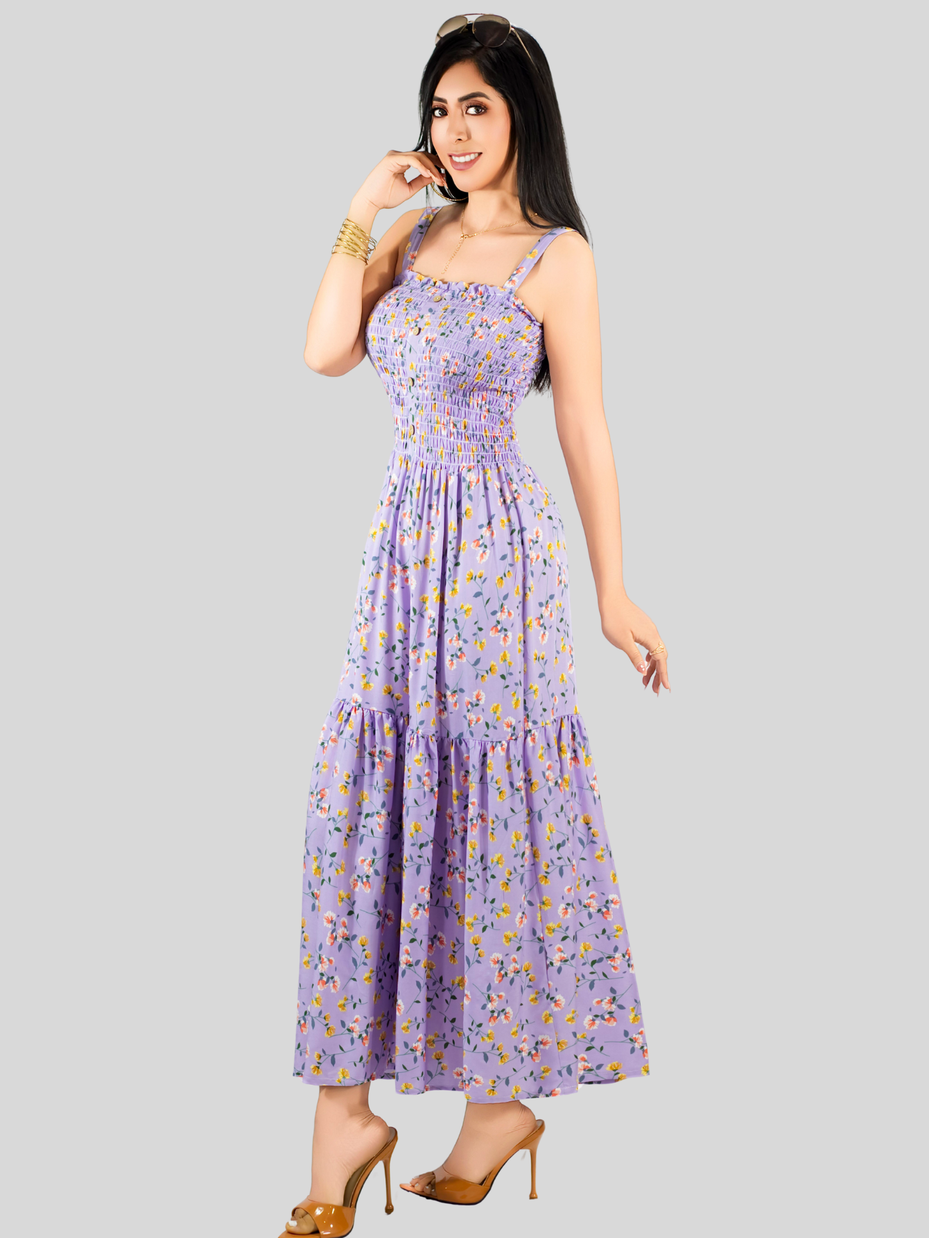 Foto 6 pulgar | Vestido Maxi Casual Mujer Largo Ves-1027 Lila Cómodo De Tirantes