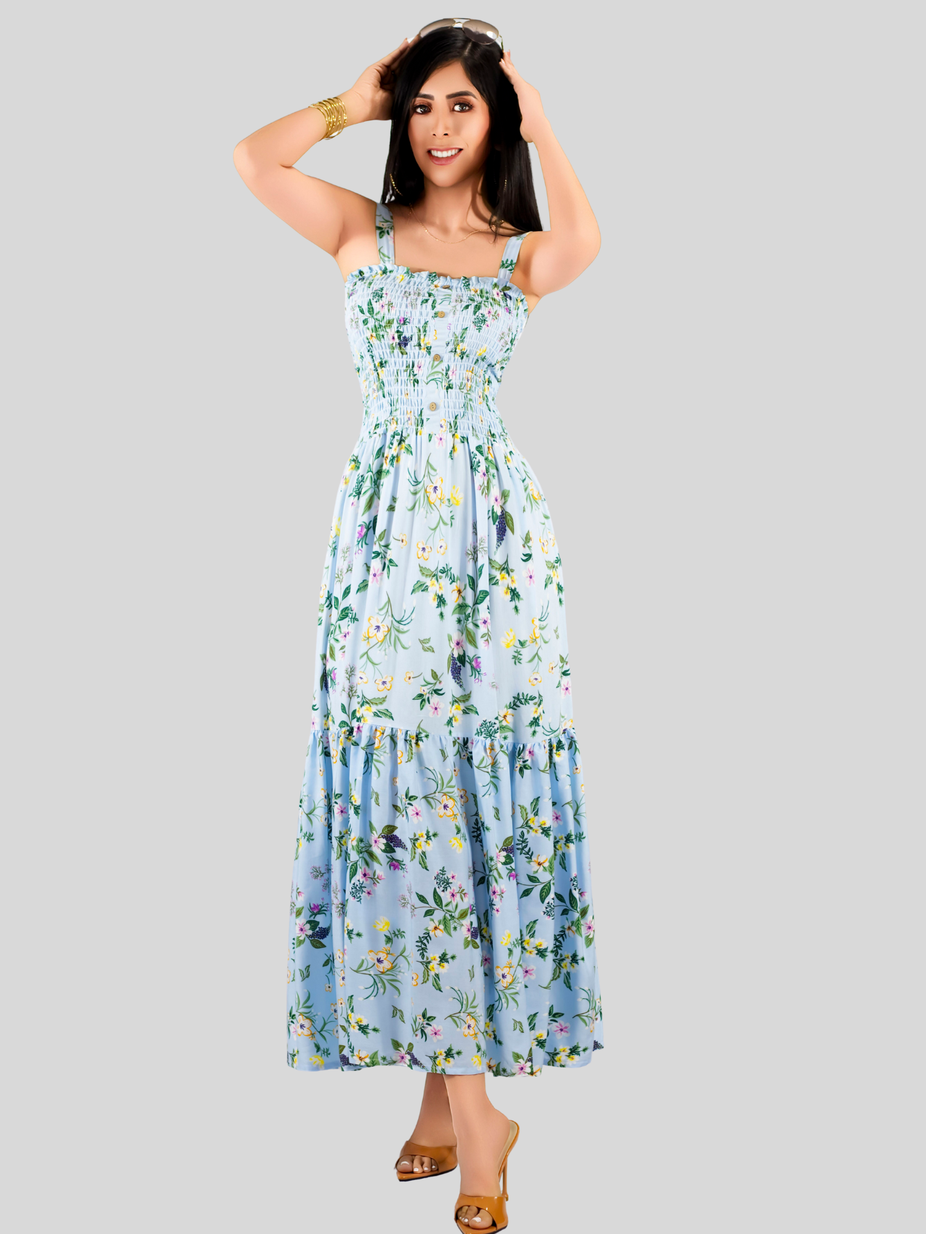 Foto 3 pulgar | Vestido Maxi Casual Mujer Largo Ves-1027 Azul Claro Cómodo De Tirantes