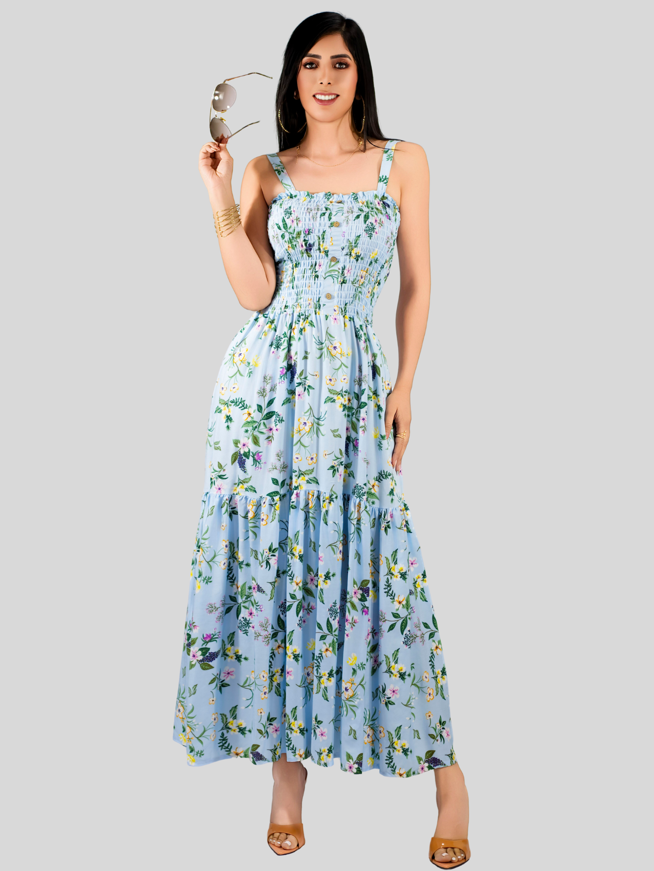 Foto 5 pulgar | Vestido Maxi Casual Mujer Largo Ves-1027 Azul Claro Cómodo De Tirantes