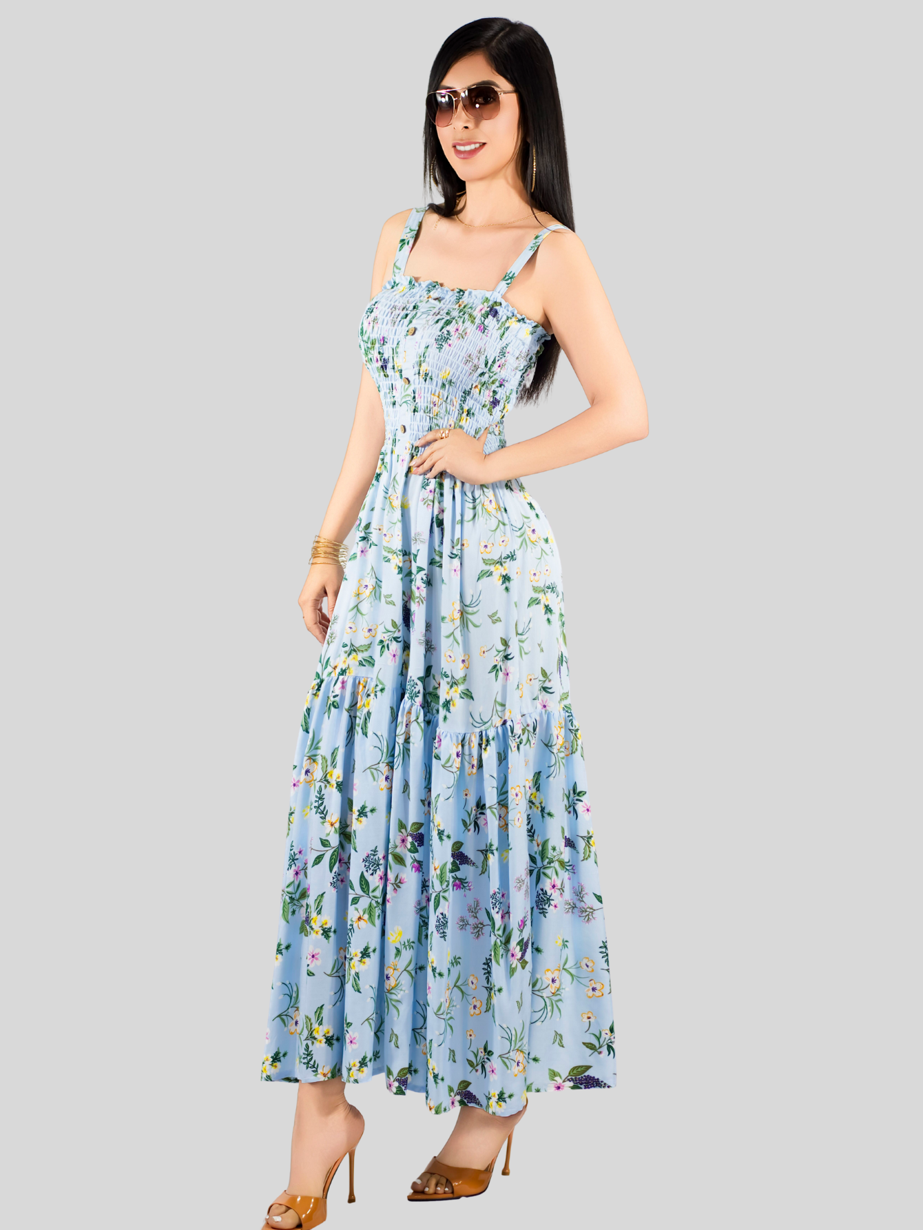 Foto 6 pulgar | Vestido Maxi Casual Mujer Largo Ves-1027 Azul Claro Cómodo De Tirantes