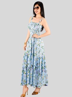 Foto 5 | Vestido Maxi Casual Mujer Largo Ves-1027 Azul Claro Cómodo De Tirantes