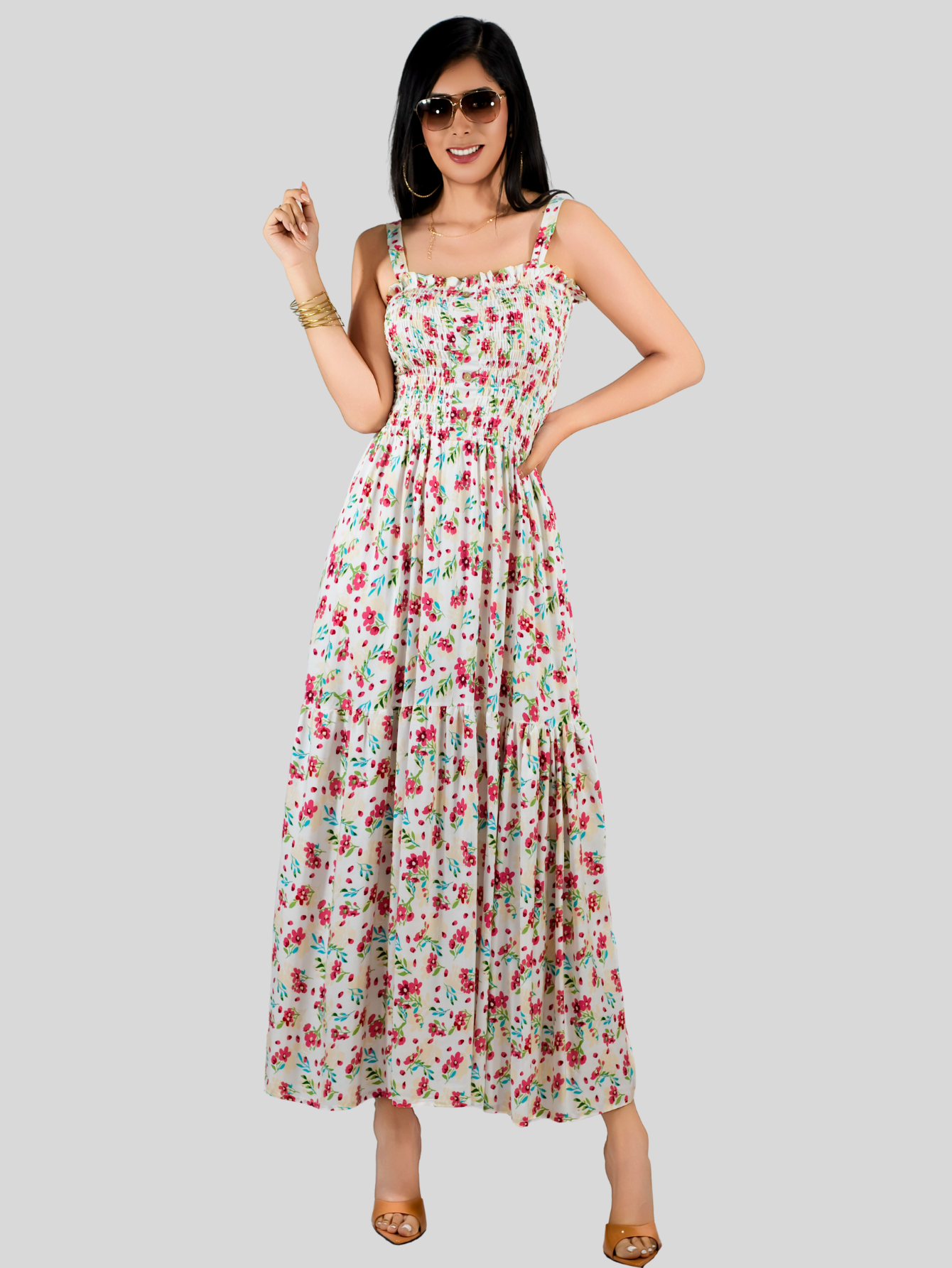 Foto 3 pulgar | Vestido Maxi Casual Mujer Largo Ves-1027 Blanco D2 Cómodo De Tirantes