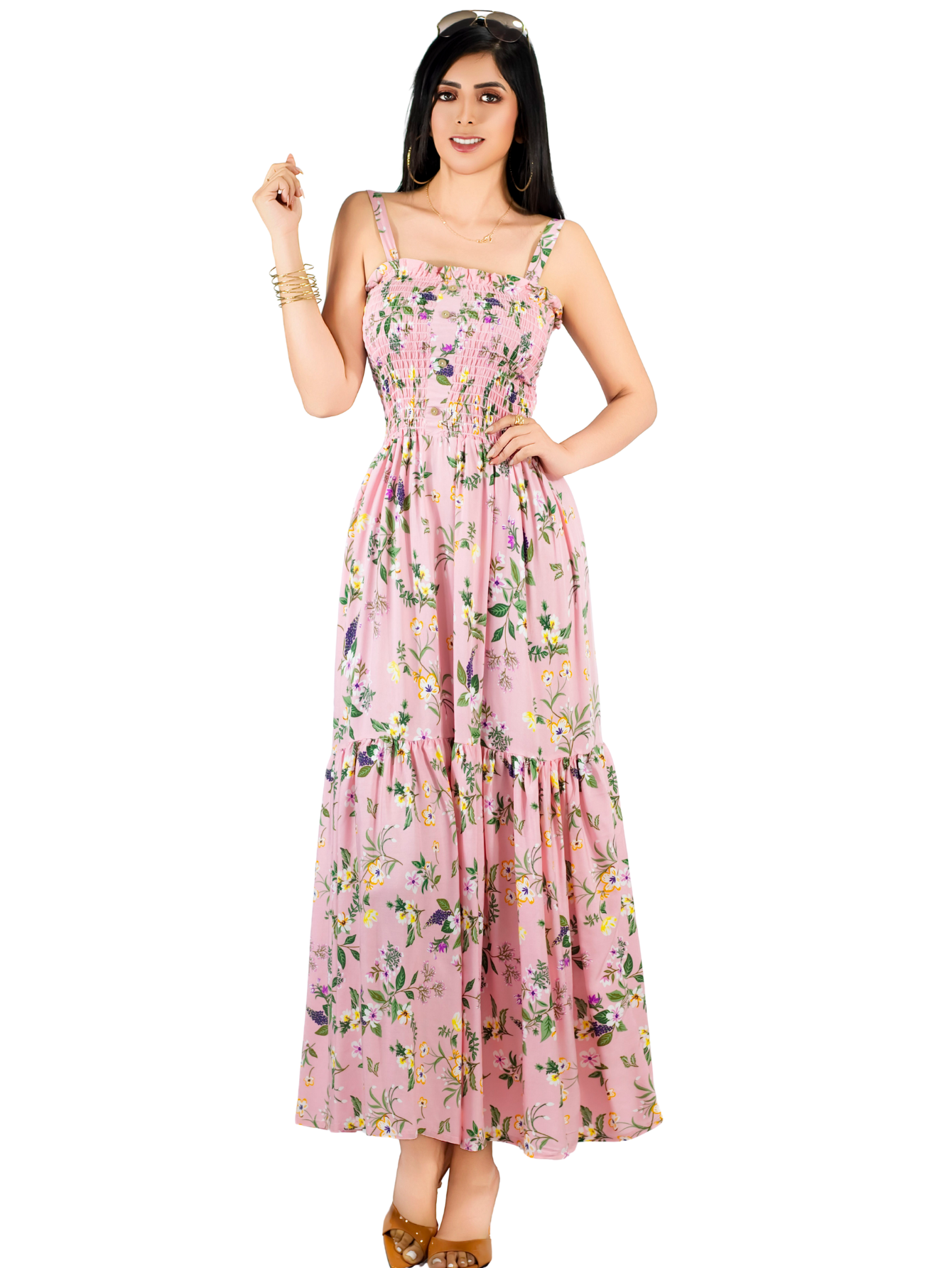 Foto 2 pulgar | Vestido Maxi Casual Mujer Largo Ves-1027 Rosa Cómodo De Tirantes