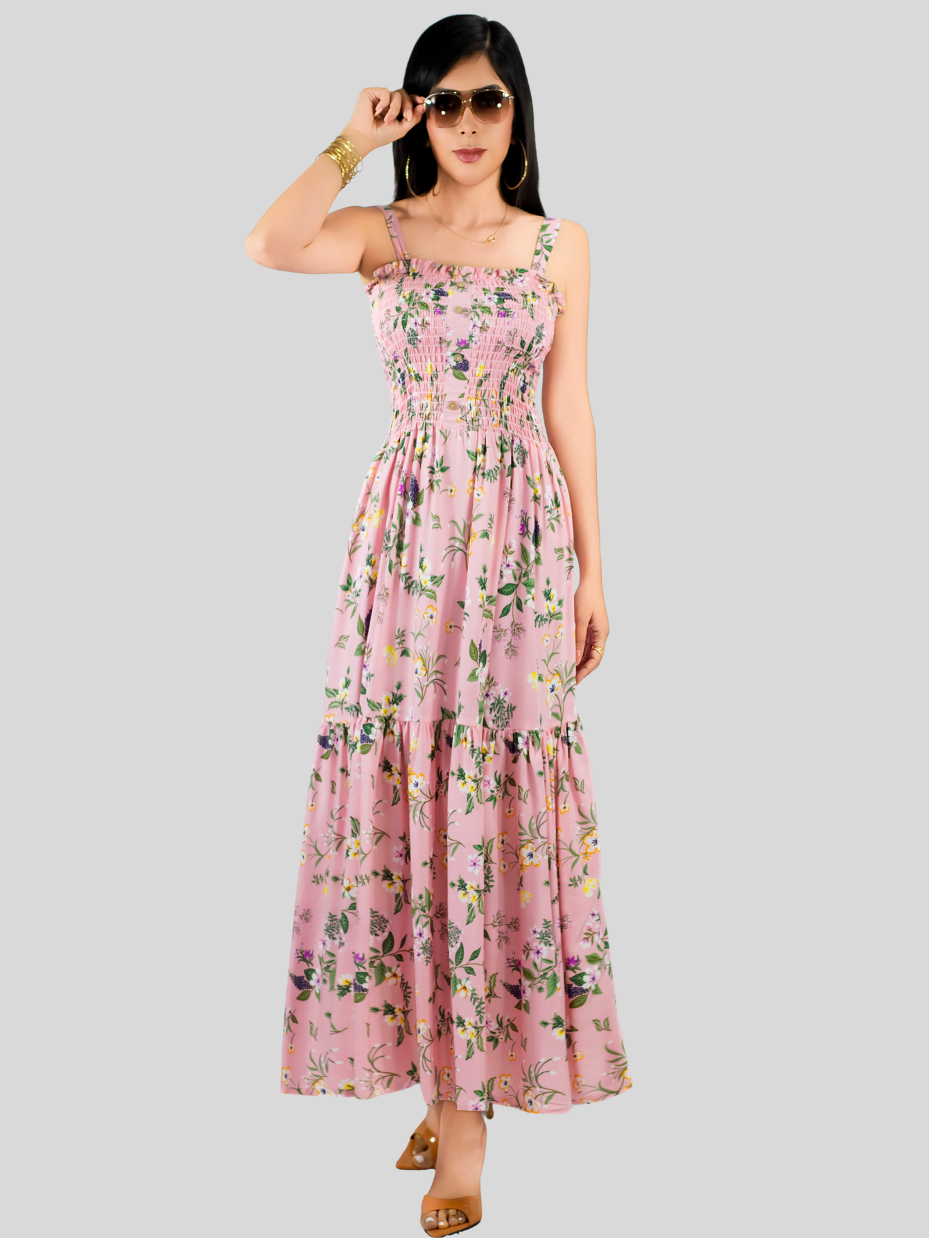Foto 3 pulgar | Vestido Maxi Casual Mujer Largo Ves-1027 Rosa Cómodo De Tirantes