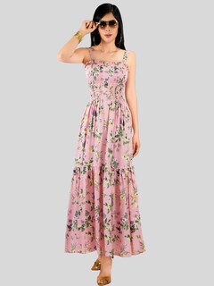 Foto 2 | Vestido Maxi Casual Mujer Largo Ves-1027 Rosa Cómodo De Tirantes