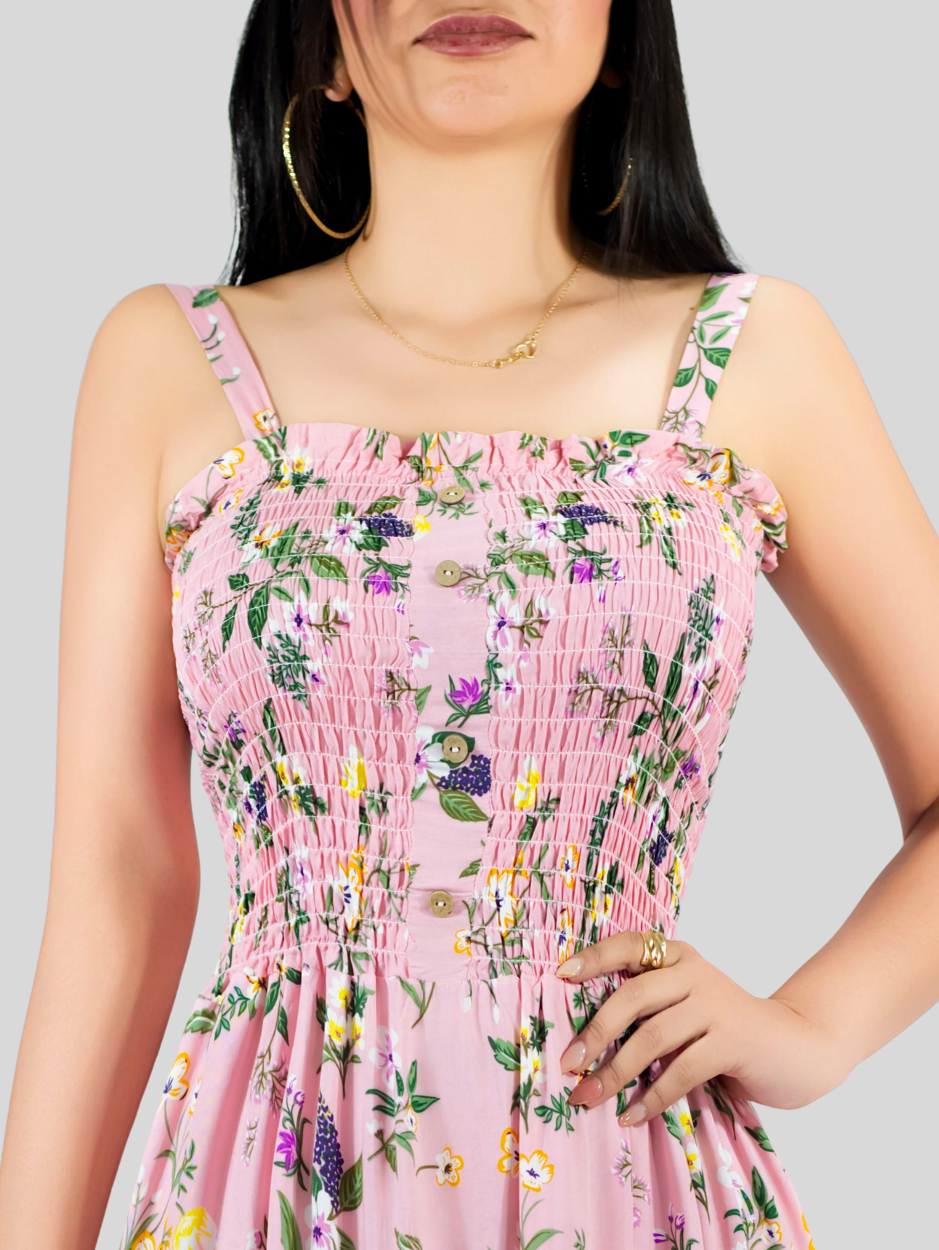 Foto 7 | Vestido Maxi Casual Mujer Largo Ves-1027 Rosa Cómodo De Tirantes