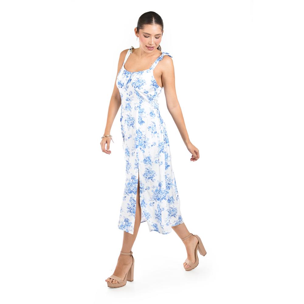 Foto 3 pulgar | Vestido Midi Floral Roman Fashion /juvenil  4015 (blanco /flor Azul) Blanco
