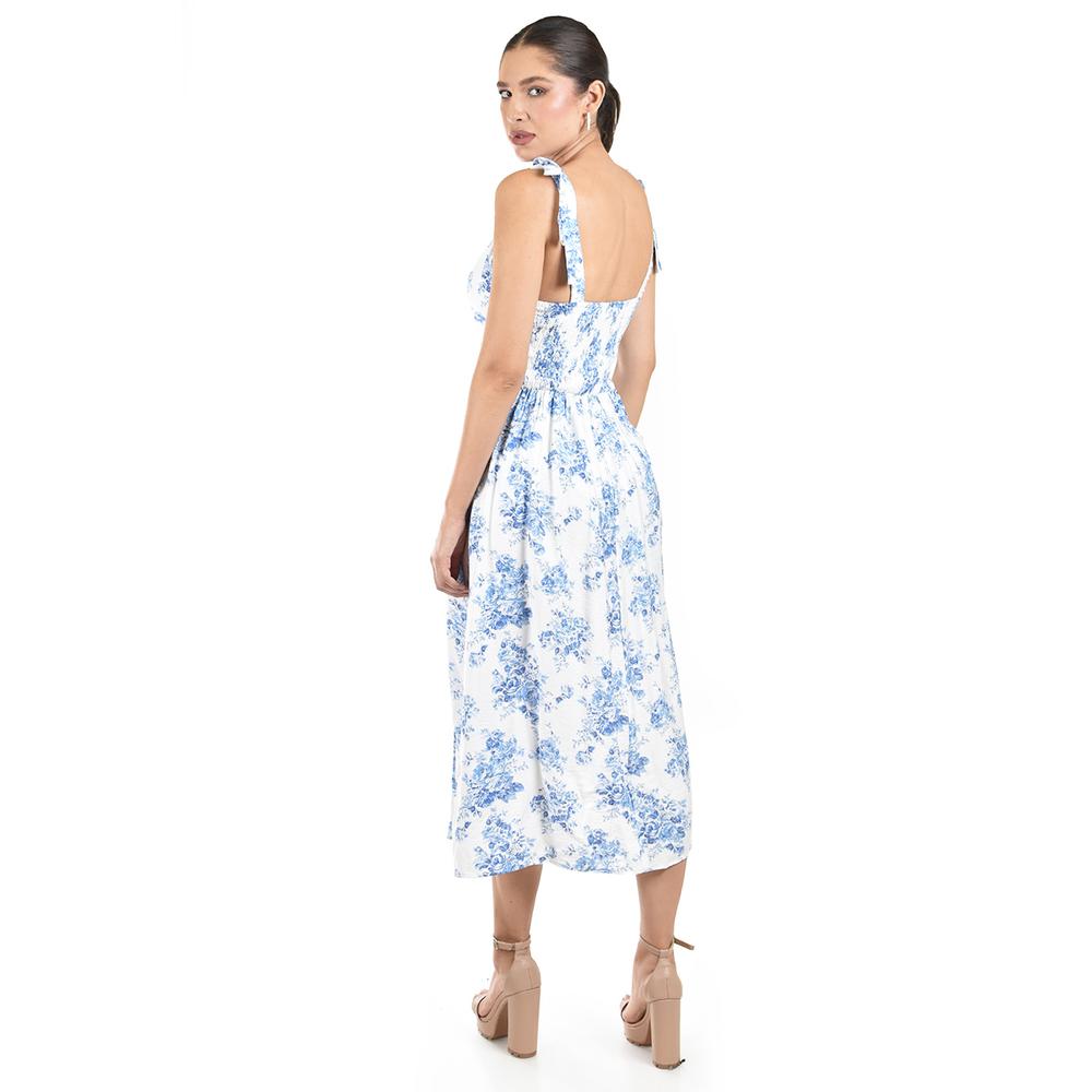 Foto 4 pulgar | Vestido Midi Floral Roman Fashion /juvenil  4015 (blanco /flor Azul) Blanco