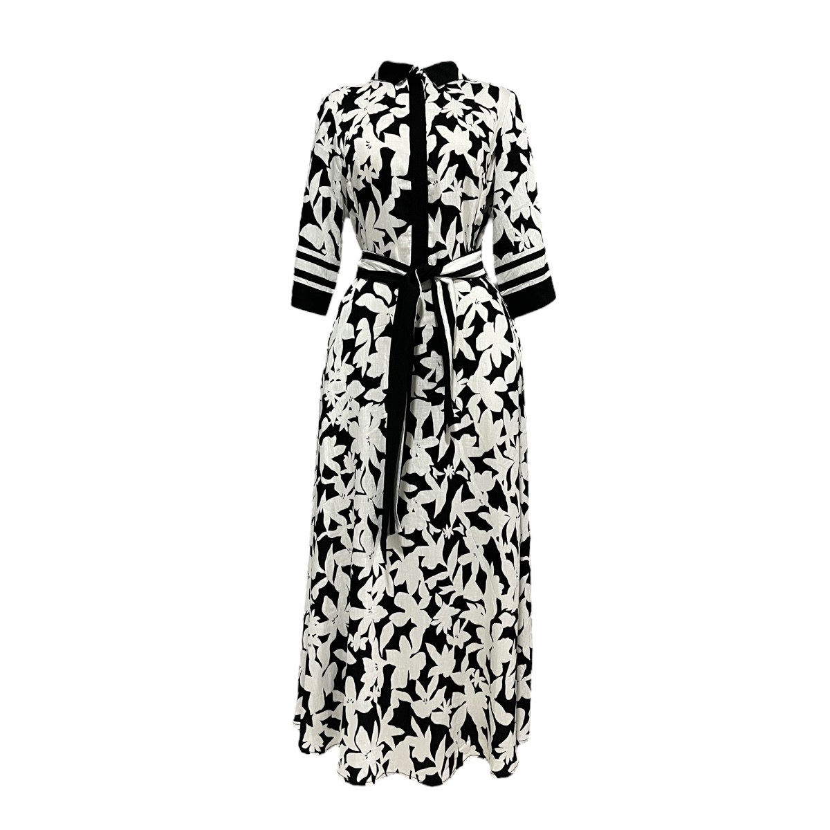 Foto 2 pulgar | Vestido Estampado Negro/hueso Con Cinturón Mussi