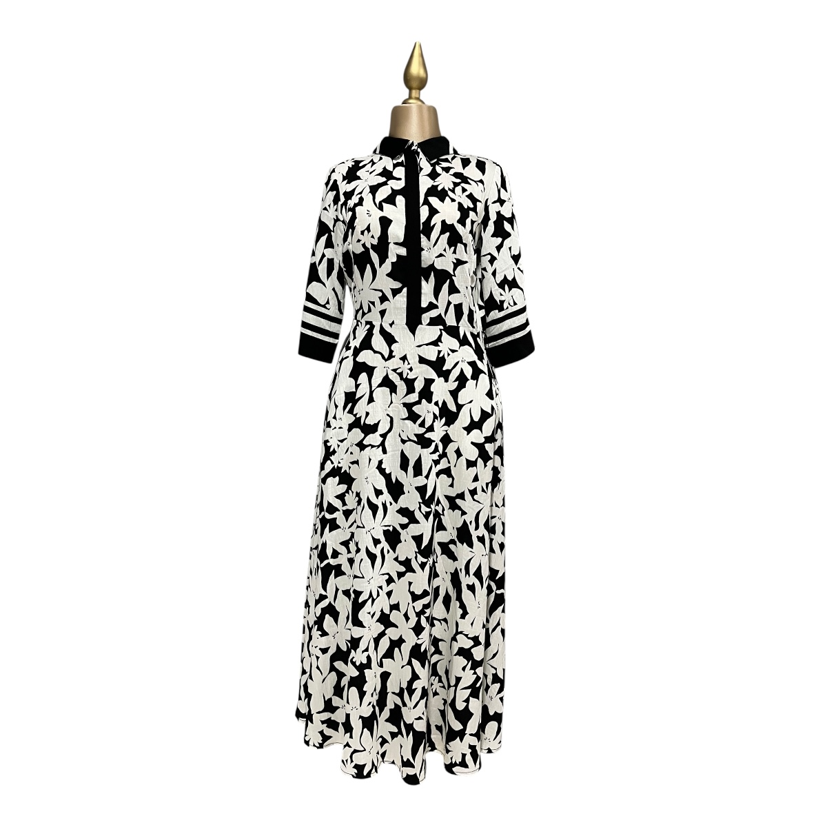 Foto 7 pulgar | Vestido Estampado Negro/hueso Con Cinturón Mussi