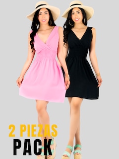 Foto 5 | Set De 2 Vestidos Casuales Mujer Ves-1025-px2 Negro Y Rosa Vestido Corto Midi Outfit