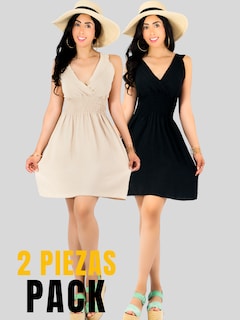 Foto 5 | Set De 2 Vestidos Casuales Mujer Ves-1025-px2 Negro Y Beige Vestido Corto Midi Outfit