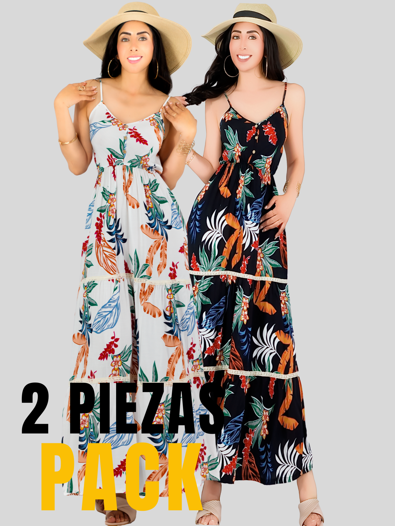 Foto 6 pulgar | Pack De 2 Vestidos Maxi Casual Ves-1017-px2 Blanco Y Negro Mujer Largo Cómodo De Tirantes