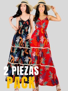 Foto 5 | Pack De 2 Vestidos Maxi Casual Ves-1017-px2 Negro Y Rojo Mujer Largo Cómodo De Tirantes