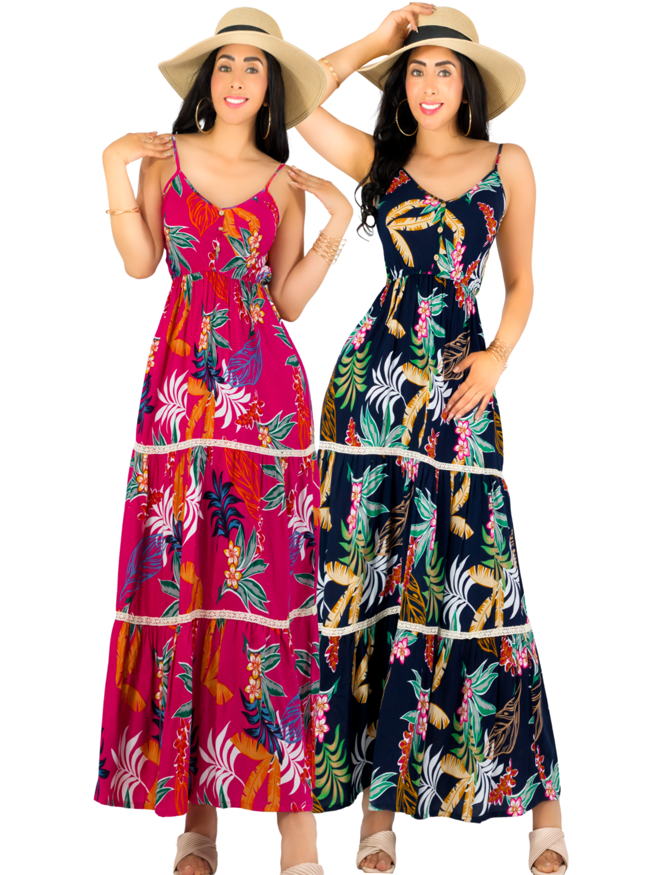 Foto 2 pulgar | Pack De 2 Vestidos Maxi Casual Ves-1017-px2 Fucsia Y Marino Mujer Largo Cómodo De Tirantes