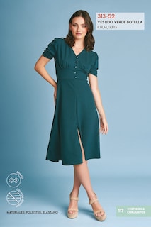 Foto 3 | Vestido Devendi color Verde Midi Con Botones