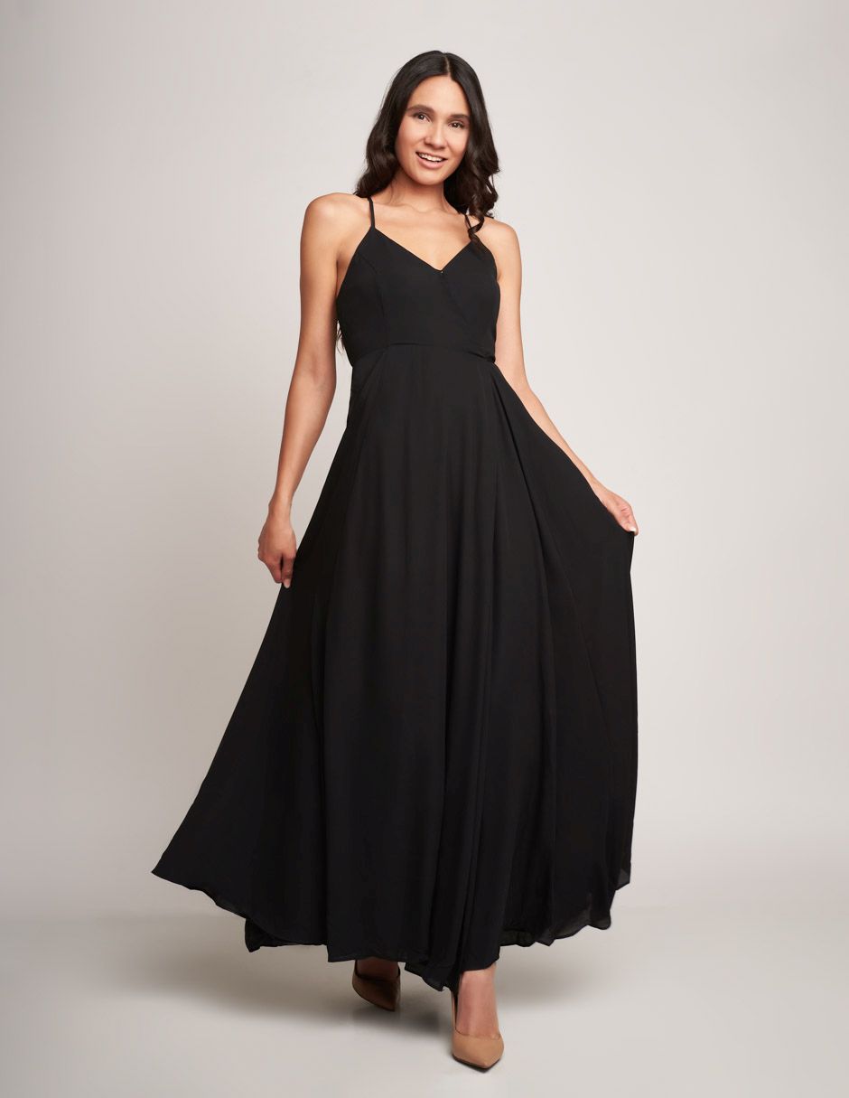 Vestido Devendi Negro Ligero Cuello V