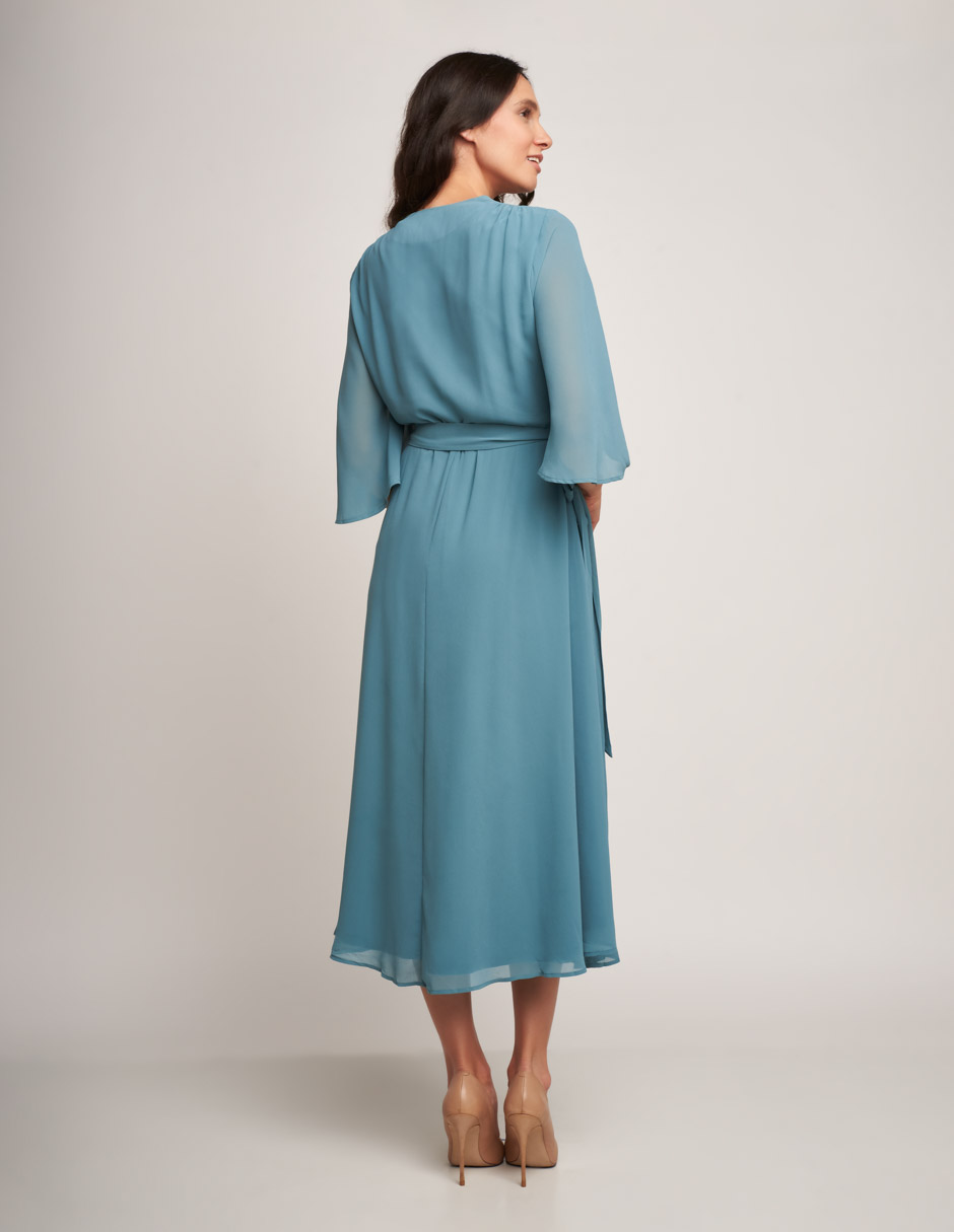 Foto 4 pulgar | Vestido Devendi Color Azul Cruzado Manga Mariposa