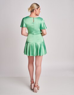 Foto 2 | Vestido Devendi Color Verde Satinado Cruzado