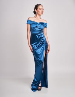 Foto 1 | Vestido Devendi Color Azul Formal Hombros Caídos
