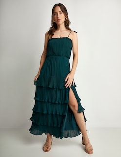 Foto 1 | Vestido Devendi Color Verde Plisado
