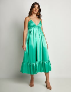 Foto 1 | Vestido Devendi Color Verde Satinado Detalle Busto
