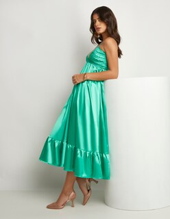 Foto 4 | Vestido Devendi Color Verde Satinado Detalle Busto