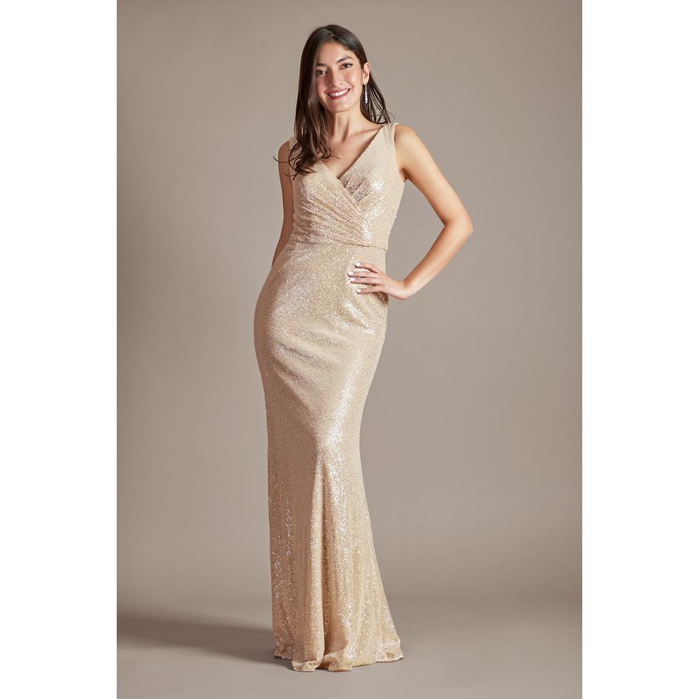 Vestido Largo De Lentejuelas Con Abertura En Espalda David's Bridal Dorado