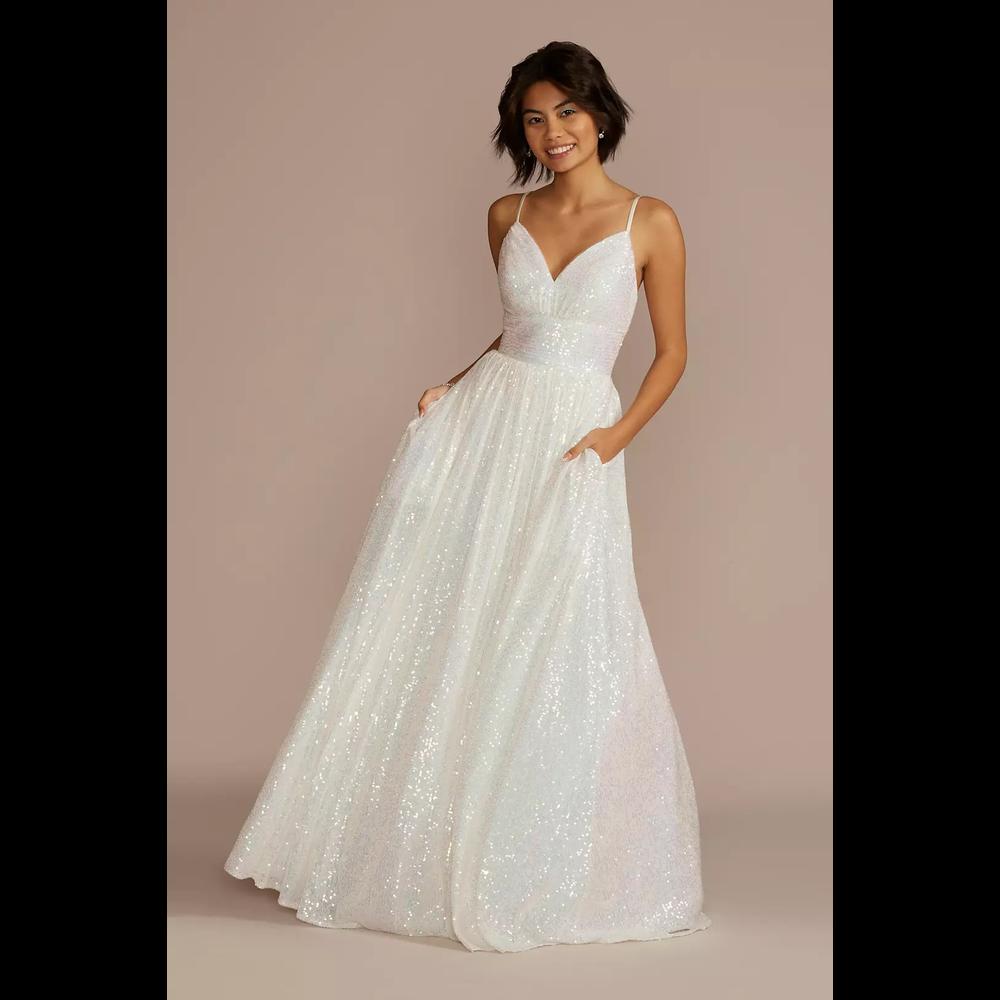 Foto 1 | Vestido Largo De Lentejuela David's Bridal Blanco