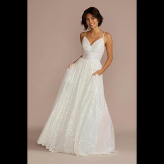 Foto 1 | Vestido Largo De Lentejuela David's Bridal Blanco