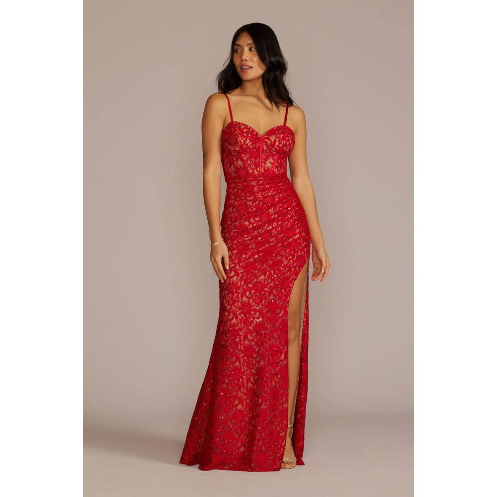 Vestido Largo De Encaje David's Bridal Rojo