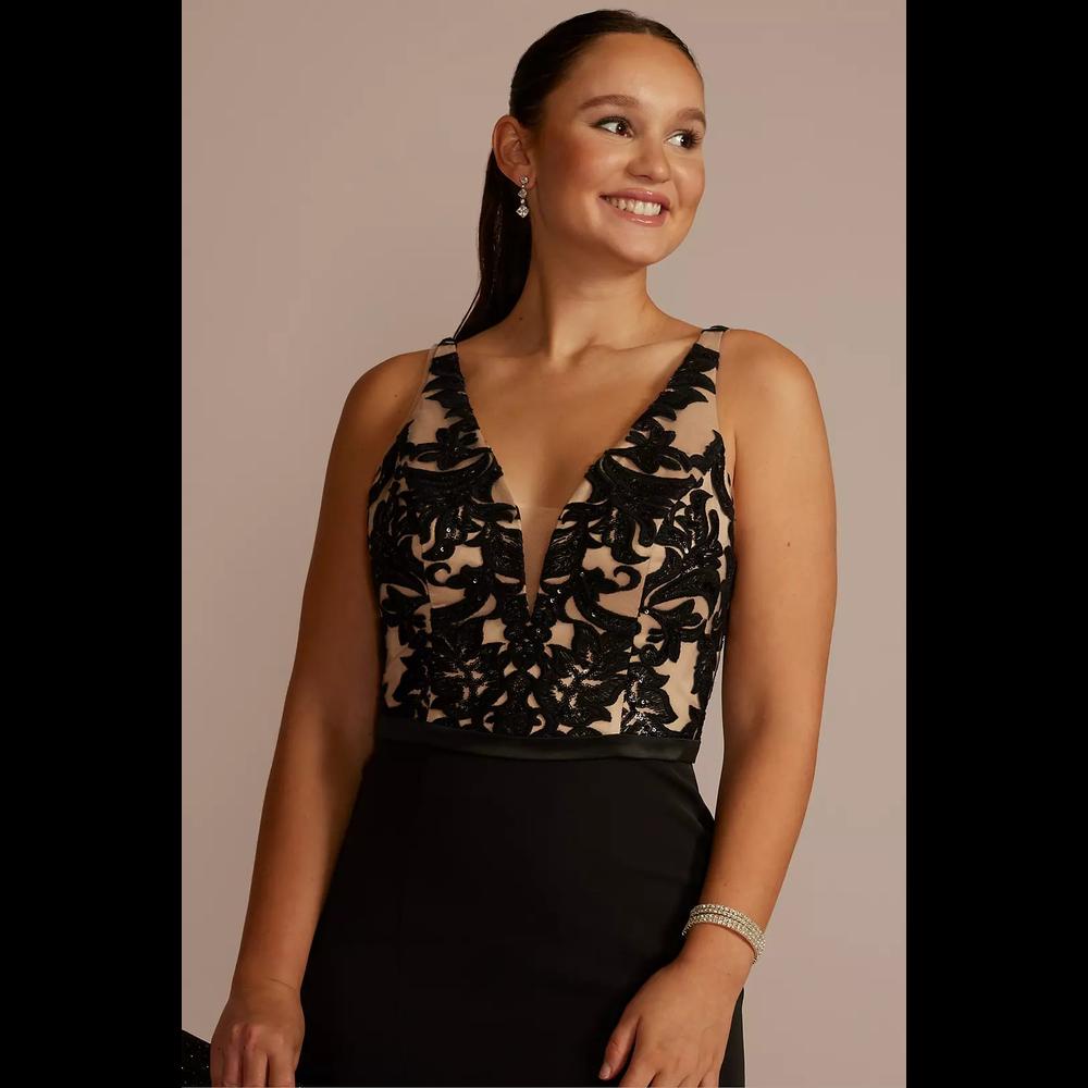 Foto 4 pulgar | Vestido Largo Con Aplicaciones Florales De Encaje David's Bridal Negro