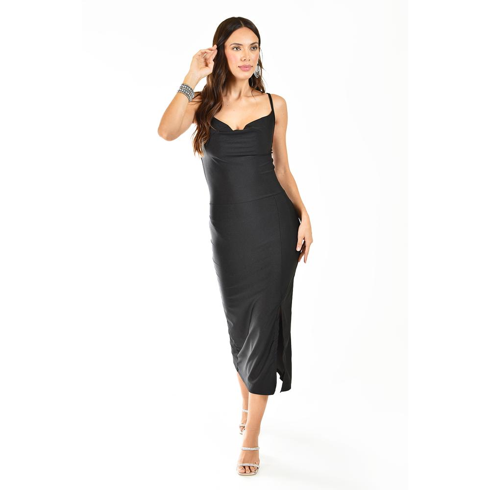 Foto 5 pulgar | Vestido Midi Escote Drapeado Roman Fashion /juvenil, 9301 (negro) Negro