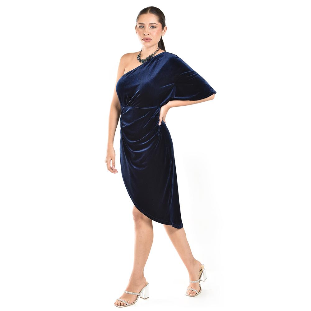 Foto 2 | Vestido De Terciopelo De Un Hombro Roman Fashion /juvenil, 42723 (azul Marino) Azul Marino