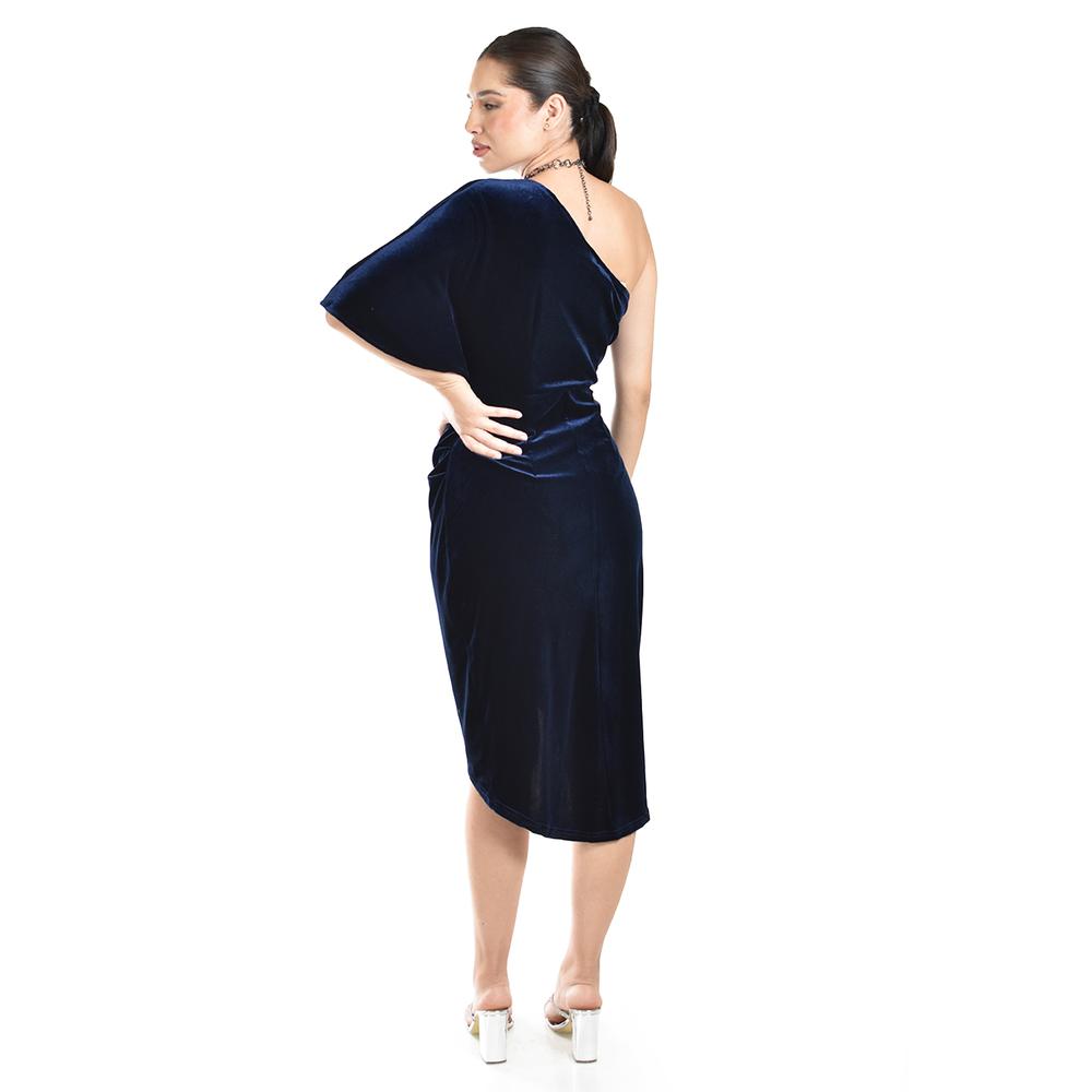 Foto 4 pulgar | Vestido De Terciopelo De Un Hombro Roman Fashion /juvenil, 42723 (azul Marino) Azul Marino