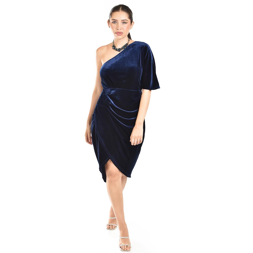 Foto 5 | Vestido De Terciopelo De Un Hombro Roman Fashion /juvenil, 42723 (azul Marino) Azul Marino