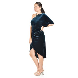 Foto 2 | Vestido De Terciopelo De Un Hombro Roman Fashion /juvenil, 42723 (verde Botella) Verde Oscuro