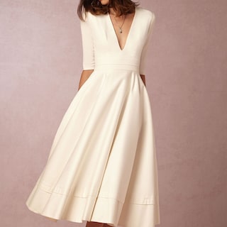 Foto 1 | Venta Internacional - Vestido Oficina Mujer Mangas Cortas V Cuello - Beige Xx