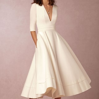 Foto 2 | Venta Internacional - Vestido Oficina Mujer Mangas Cortas V Cuello - Beige Xx