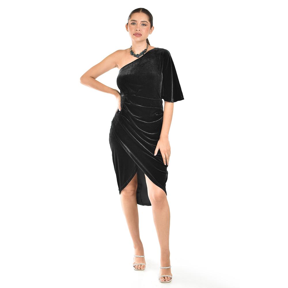 Foto 1 | Vestido De Terciopelo De Un Hombro Roman Fashion /juvenil, 42723 (negro) Negro