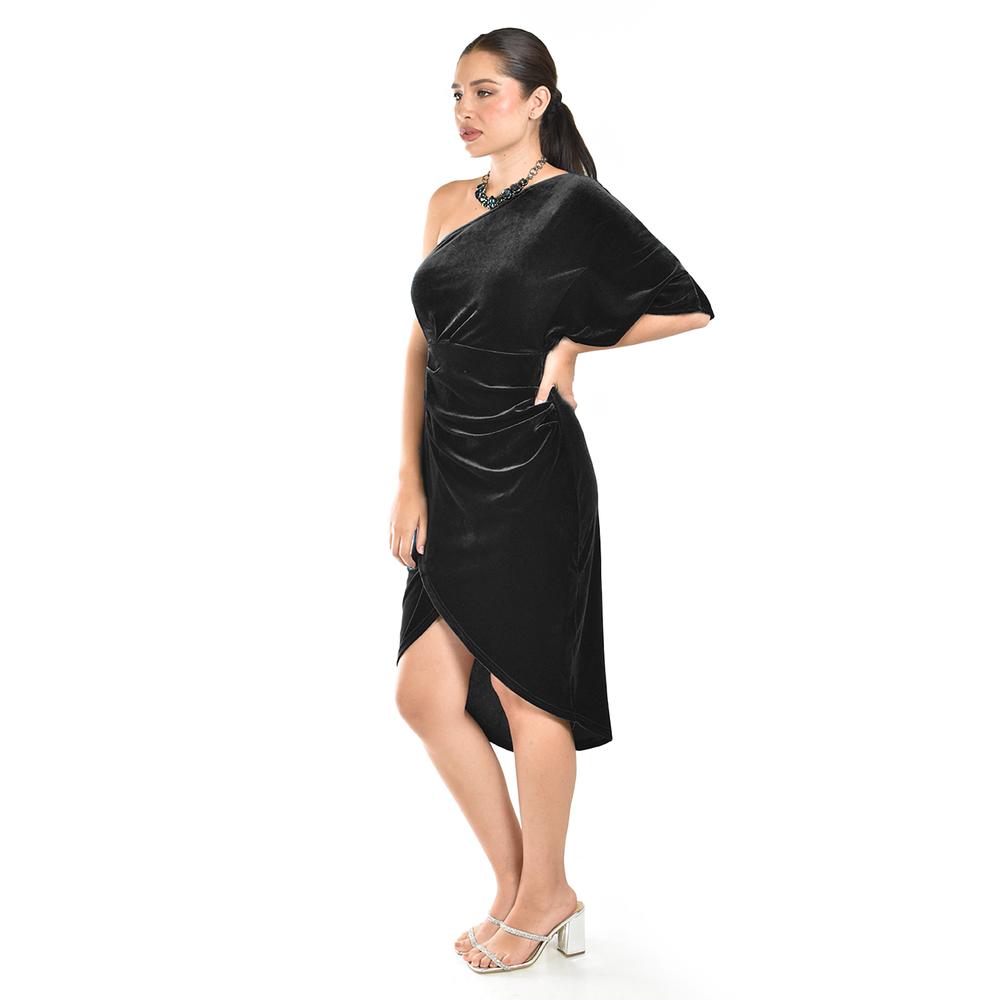 Foto 3 pulgar | Vestido De Terciopelo De Un Hombro Roman Fashion /juvenil, 42723 (negro) Negro