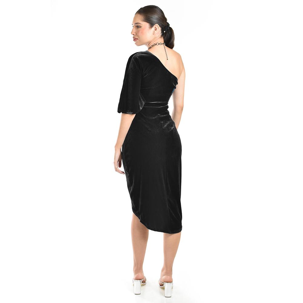 Foto 4 pulgar | Vestido De Terciopelo De Un Hombro Roman Fashion /juvenil, 42723 (negro) Negro
