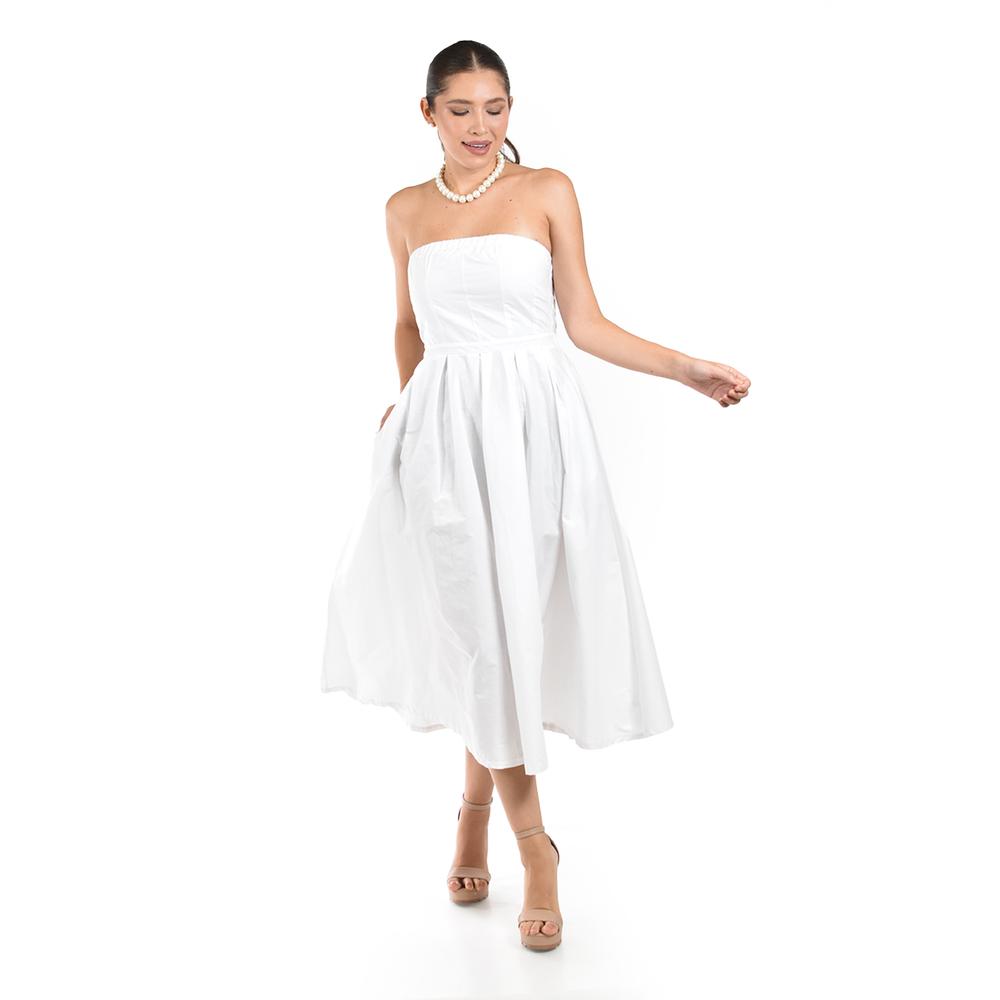 Foto 2 pulgar | Vestido Strapless De Corte Midi Roman Fashion /juvenil  14387 (blanco) Blanco