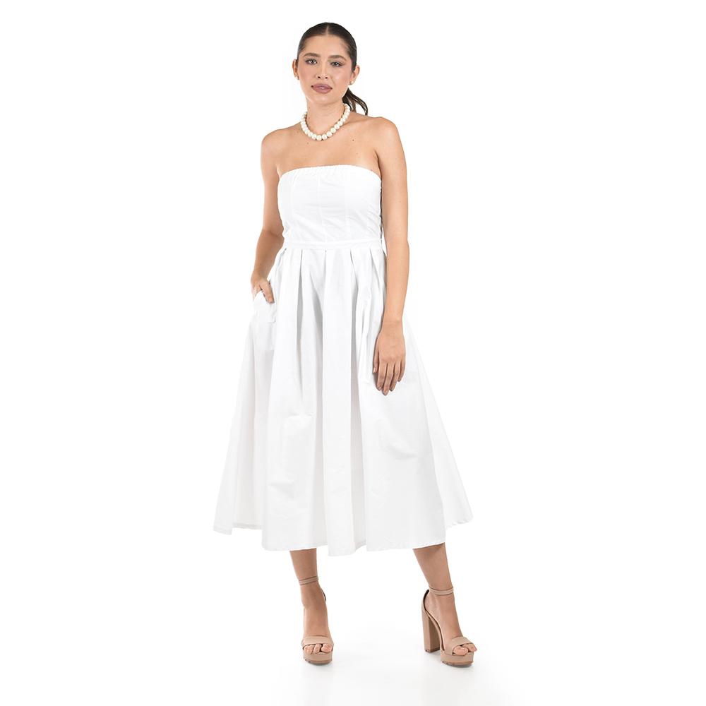 Foto 5 | Vestido Strapless De Corte Midi Roman Fashion /juvenil  14387 (blanco) Blanco