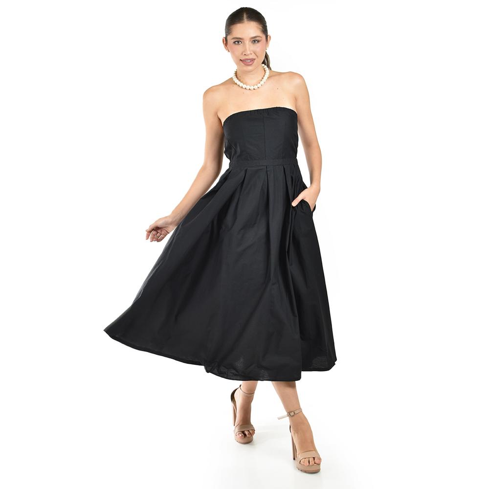 Foto 2 | Vestido Strapless De Corte Midi Roman Fashion /juvenil  14387 (negro) Negro