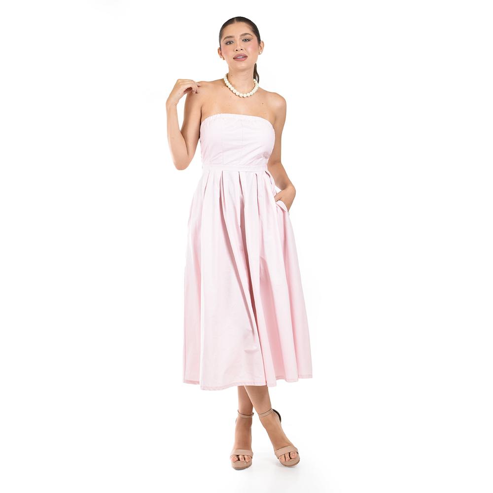 Foto 2 pulgar | Vestido Strapless De Corte Midi Roman Fashion /juvenil  14387 (palo De Rosa) Rosa