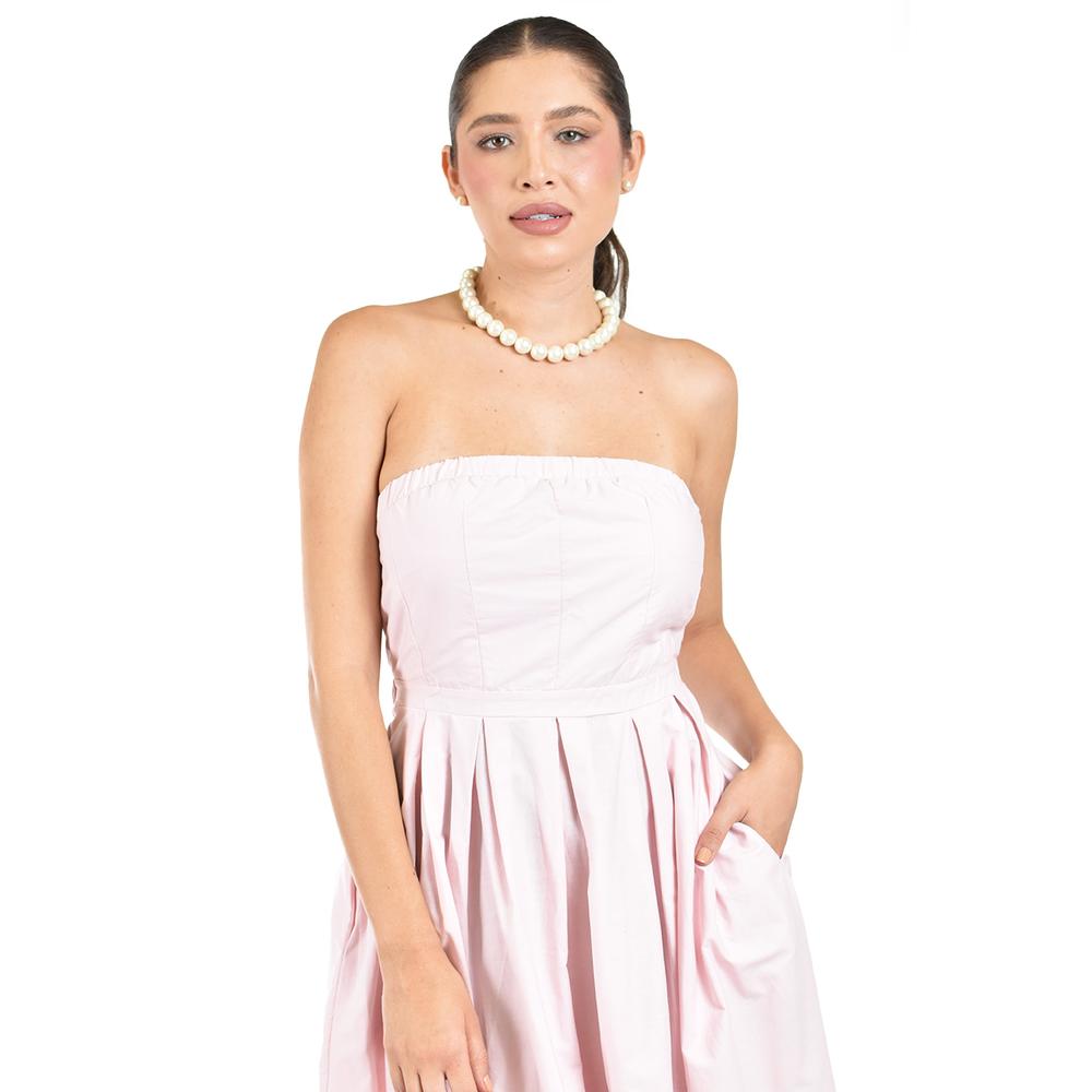 Foto 5 pulgar | Vestido Strapless De Corte Midi Roman Fashion /juvenil  14387 (palo De Rosa) Rosa