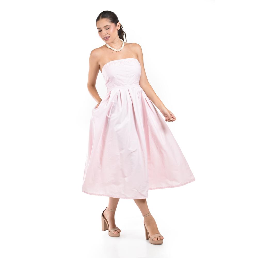 Foto 6 pulgar | Vestido Strapless De Corte Midi Roman Fashion /juvenil  14387 (palo De Rosa) Rosa