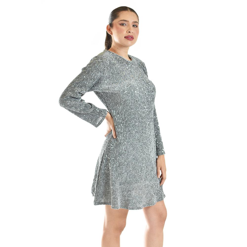Foto 3 pulgar | Vestido Glitter Con Lentejuela Roman Fashion /juvenil  4222 (plateado) Plateado